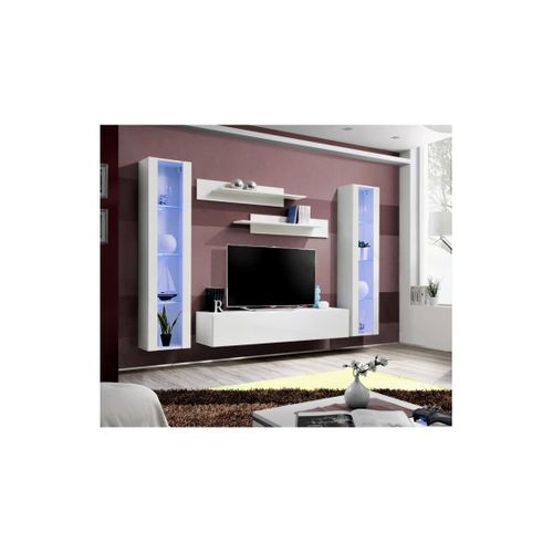 Meuble TV Fly A2 Design, Coloris Blanc Brillant + LED. Meuble Suspendu Moderne Et Tendance Pour Vot