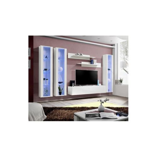 Meuble TV Fly C2 Design, Coloris Blanc Brillant. Meuble Suspendu Moderne Et Tendance Pour Votre Sal