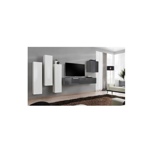 Ensemble De Meubles De Salon Design Collection Switch Iii. Coloris Blanc Et Gris Brillant.