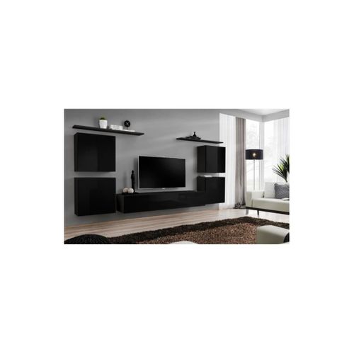 Ensemble Meuble Salon Switch Iv Design, Coloris Noir Brillant.