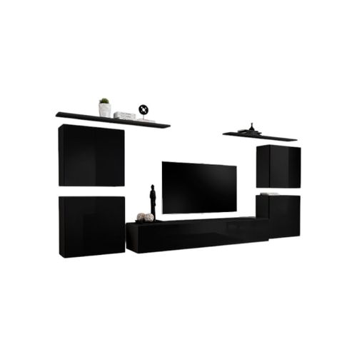 Ensemble Meuble Salon Switch Iv Design, Coloris Noir Brillant.