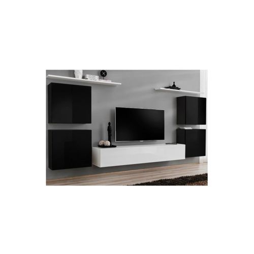 Ensemble Meuble Salon Switch Iv Design, Coloris Blanc Et Noir Brillant.