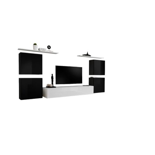 Ensemble Meuble Salon Switch Iv Design, Coloris Blanc Et Noir Brillant.