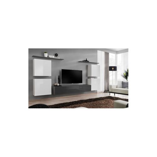 Ensemble Meuble Salon Switch Iv Design, Coloris Gris Et Blanc Brillant.