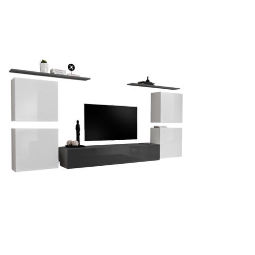 Ensemble Meuble Salon Switch Iv Design, Coloris Gris Et Blanc Brillant.