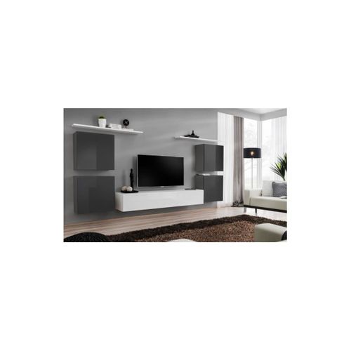 Ensemble Meuble Salon Switch Iv Design, Coloris Blanc Et Gris Brillant.