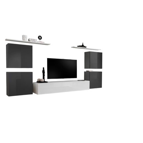 Ensemble Meuble Salon Switch Iv Design, Coloris Blanc Et Gris Brillant.