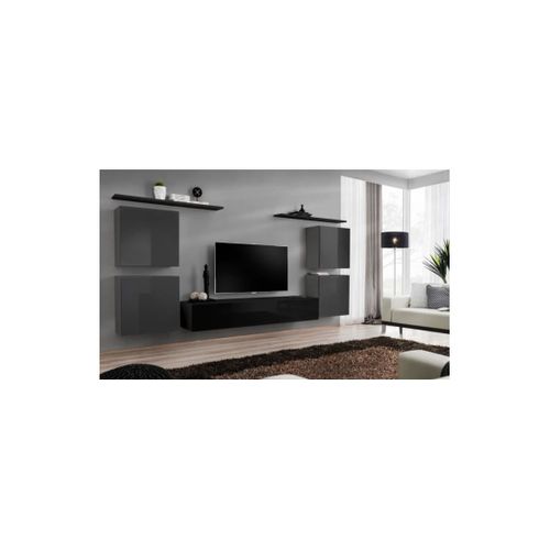 Ensemble Meuble Salon Switch Iv Design, Coloris Noir Et Gris Brillant.