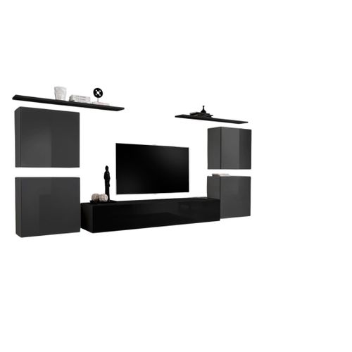 Ensemble Meuble Salon Switch Iv Design, Coloris Noir Et Gris Brillant.