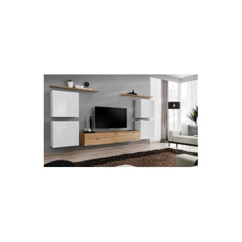 Ensemble Meuble Salon Switch Iv Design, Coloris Chêne Wotan Et Blanc .