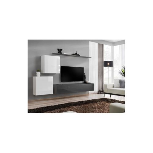 Ensemble Meuble Salon Switch V Design, Coloris Gris Et Blanc Brillant.