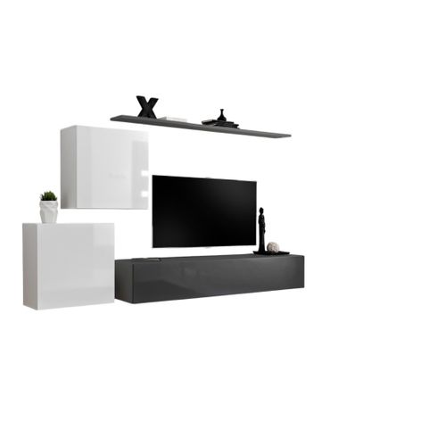 Ensemble Meuble Salon Switch V Design, Coloris Gris Et Blanc Brillant.