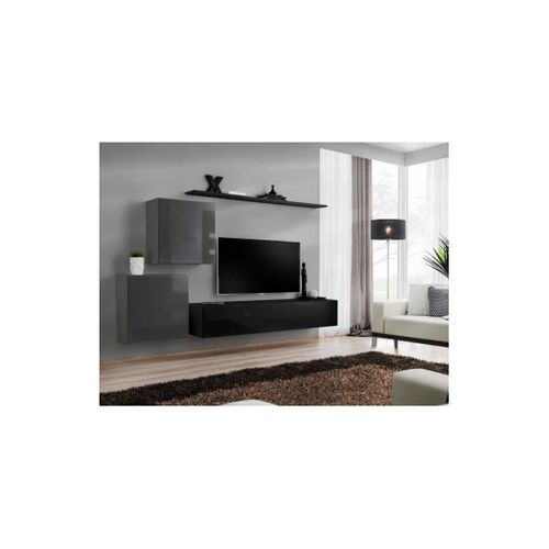 Ensemble Meuble Salon Switch V Design, Coloris Noir Et Gris Brillant.