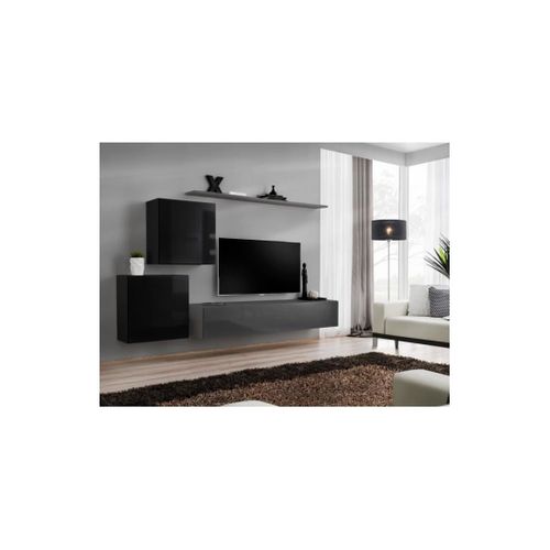 Ensemble Meuble Salon Switch V Design, Coloris Gris Et Noir Brillant.