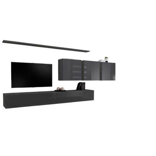 Ensemble Meuble Salon Mural Switch Vii Design, Coloris Gris Brillant.