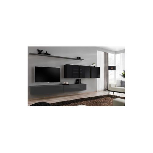 Ensemble Meuble Salon Switch Vii – Gris et Noir Brillant – Design Moderne – 340 Cm