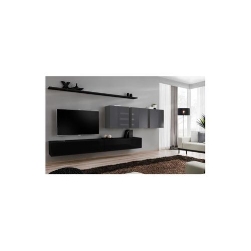 Ensemble Meuble Salon Switch Vii Design, Coloris Noir Et Gris Brillant.