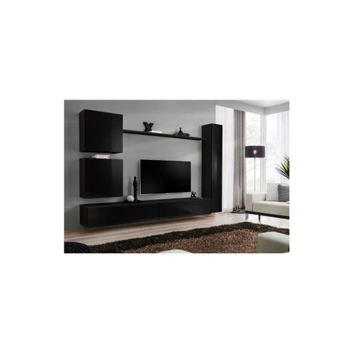 Ensemble Meuble Salon Switch Viii Design, Coloris Noir Brillant.