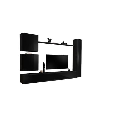 Ensemble Meuble Salon Switch Viii Design, Coloris Noir Brillant.