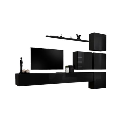 Ensemble Meuble Salon Mural Switch Ix Design, Coloris Noir Brillant.