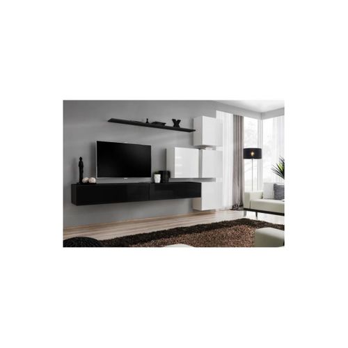 Ensemble Meuble Salon Mural Switch Ix Design, Coloris Noir Et Blanc Brillant.