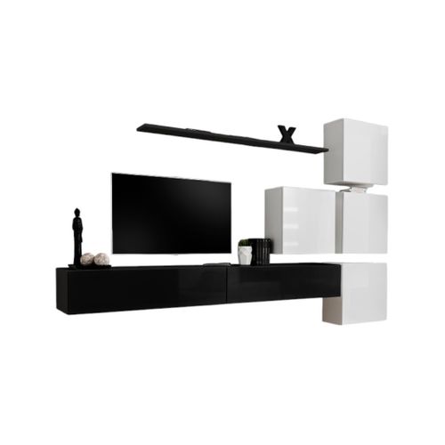Ensemble Meuble Salon Mural Switch Ix Design, Coloris Noir Et Blanc Brillant.