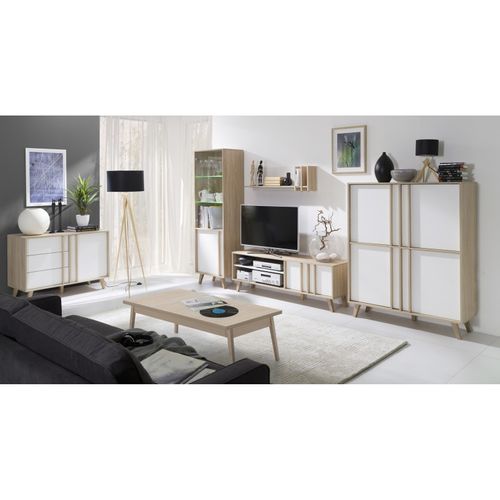 Meuble TV Malmo 150 Cm Coloris Chêne Clair Et Blanc