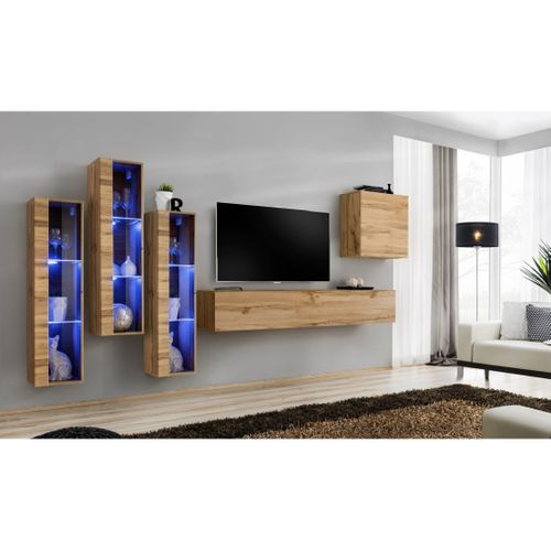 Ensemble Meuble Salon Mural Switch Xiii Design, Coloris Chêne Wotan.