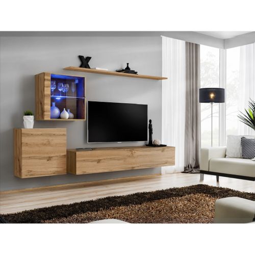 Ensemble Meuble Salon Mural Switch Xv Design, Coloris Chêne Wotan.
