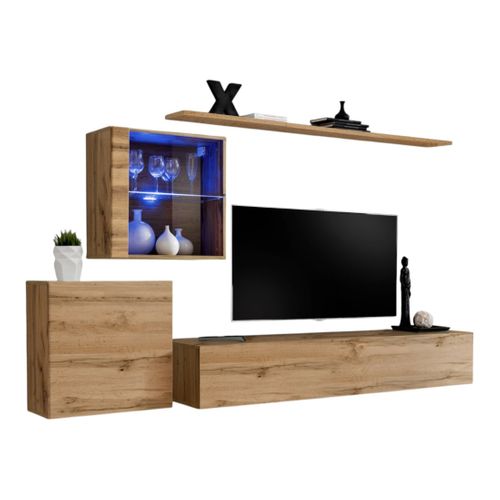 Ensemble Meuble Salon Mural Switch Xv Design, Coloris Chêne Wotan.