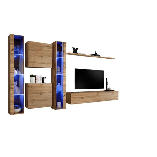 Ensemble Meuble Salon Mural Switch Xvi Design, Coloris Chêne Wotan.