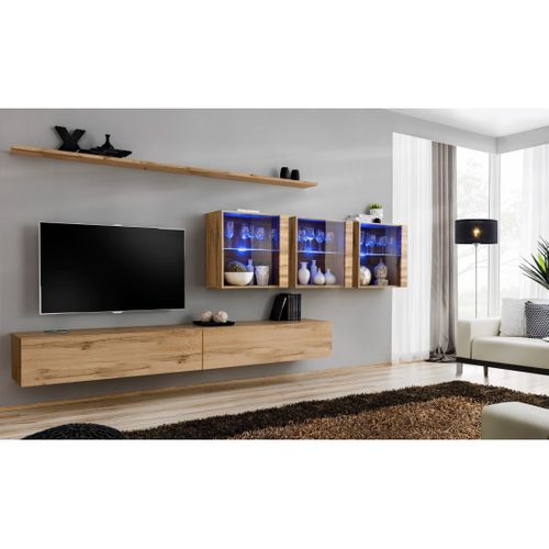 Ensemble Meuble Salon Mural Switch Xvii Design, Coloris Chêne Wotan.