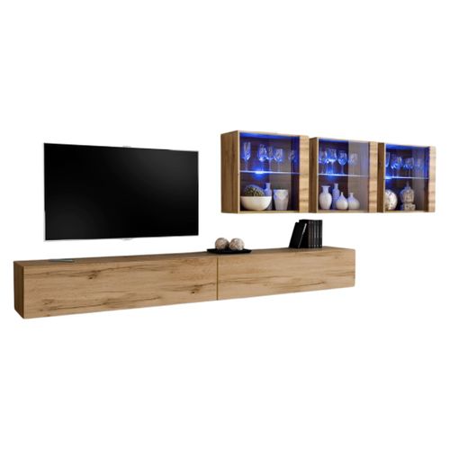 Ensemble Meuble Salon Mural Switch Xvii Design, Coloris Chêne Wotan.