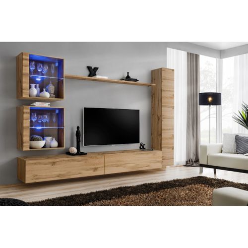 Ensemble Meuble Salon Mural Switch Xviii Design, Coloris Chêne Wotan.