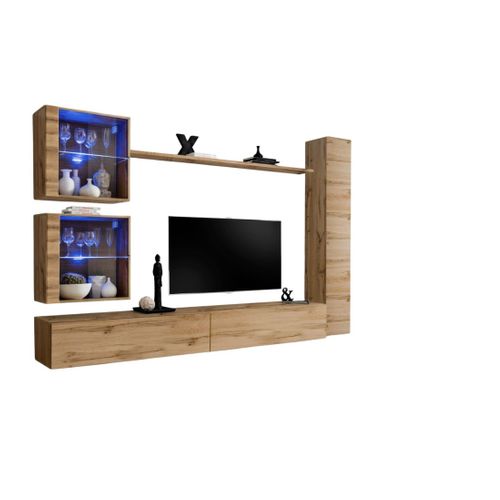 Ensemble Meuble Salon Mural Switch Xviii Design, Coloris Chêne Wotan.