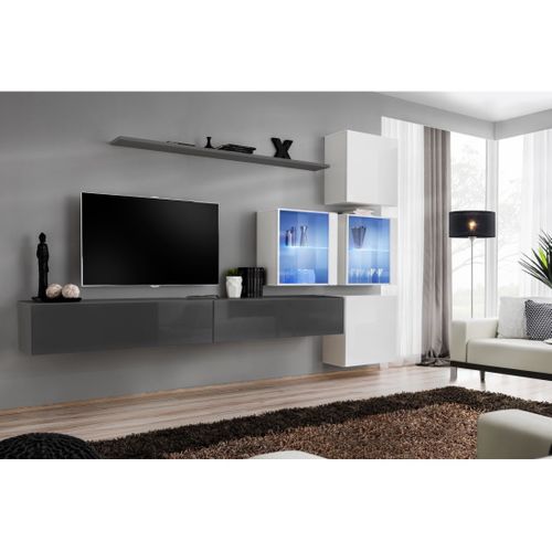 Ensemble Meubles De Salon Switch Xix Design, Coloris Gris Et Blanc Brillant.