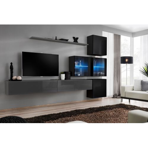 Ensemble Meubles De Salon Switch Xix Design, Coloris Gris Et Noir Brillant.