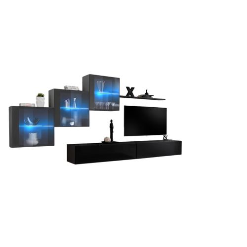 Ensemble Meubles De Salon Switch Xx Design, Coloris Noir Et Gris Brillant.