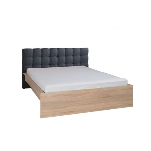 Lit 160x200 Maxim Avec Tiroir Et Sommier Coloris Chêne Clair Et Tête De Lit Grise