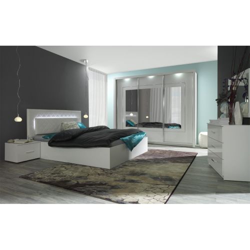 Lit Coffre Panarea – 2 Places 160x200 Cm Avec Sommier Et Coffre – Blanc Alpin