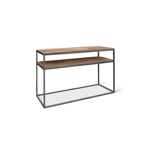 Console Salon Goa – Bois Massif Exotique Et Métal Noir – 2 Tablettes