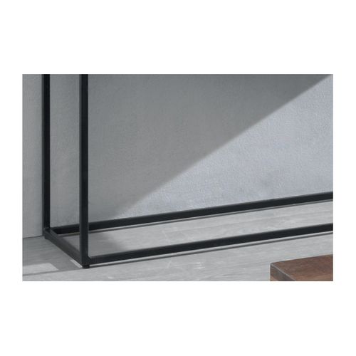 Console Salon Goa – Bois Massif Exotique Et Métal Noir – 2 Tablettes