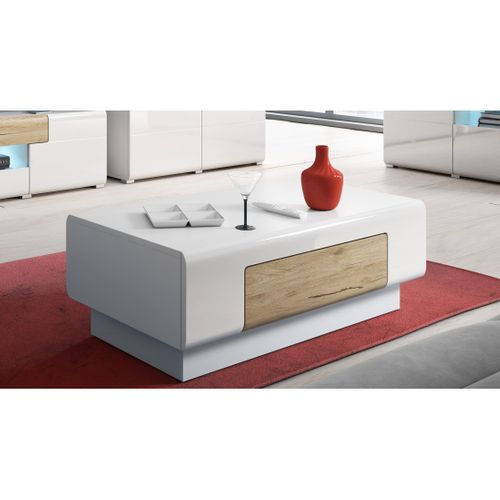 Table Basse Ohio – Blanc Mat Et Chêne 110x60 Cm