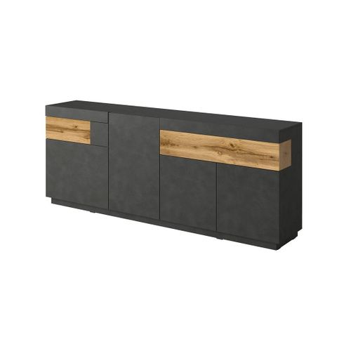 Buffet 4 Portes 2 Tiroirs Kiles – Gris Anthracite et Chêne Clair – Design Moderne Et Spacieux