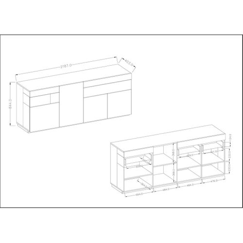 Buffet 4 Portes 2 Tiroirs Kiles – Gris Anthracite et Chêne Clair – Design Moderne Et Spacieux