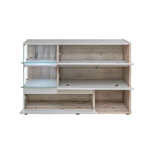 Buffet, Bahut, Enfilade Klis Trois Portes Et Trois Niches. Coloris Gris Perle Et Chêne. Style Desig