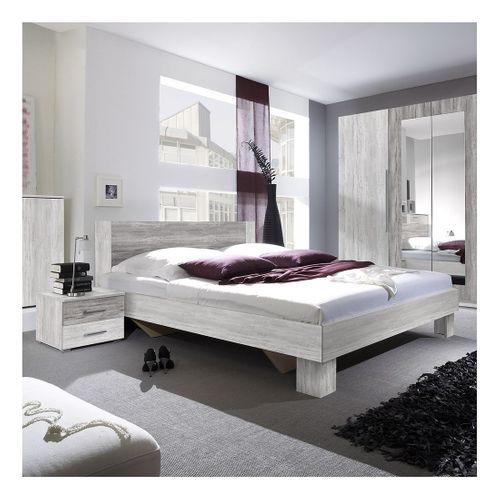 Lit Adulte 160x200 Collection Irina. Chevets Intégrés. Coloris Gris Clair Et Gris Foncé