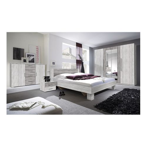 Lit Adulte 160x200 Collection Irina. Chevets Intégrés. Coloris Gris Clair Et Gris Foncé