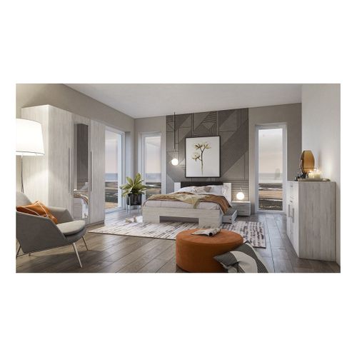 Lit Adulte 180x200 Collection Irina. Chevets Intégrés. Coloris Gris Clair Et Gris Foncé
