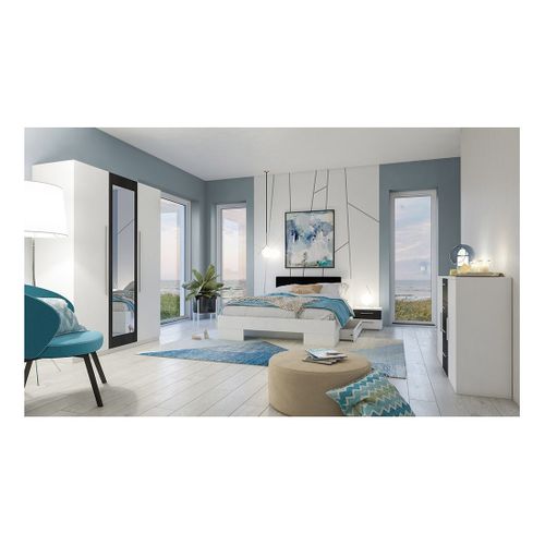 Lit Adulte 180x200 Collection Irina. Chevets Intégrés. Coloris Blanc Et Gris Anthracite